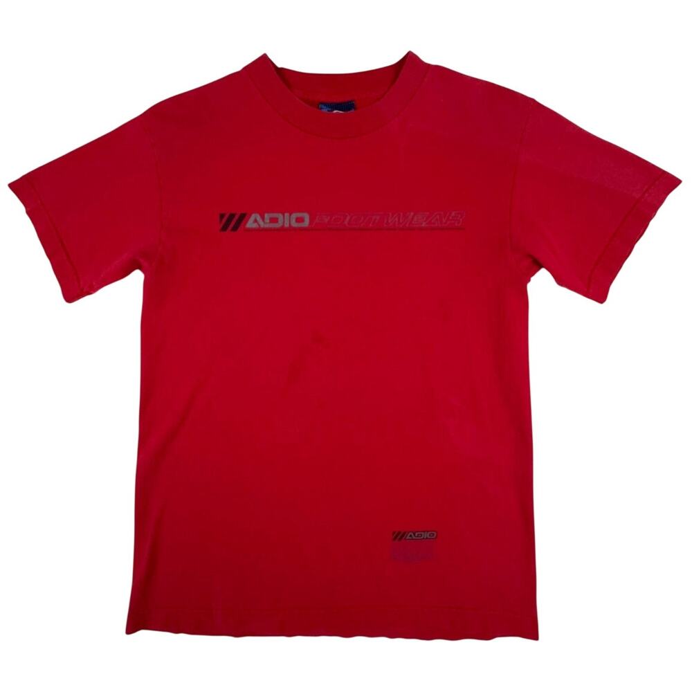 Vintage Adio Footwear T Shirt Mens Small Red Skateboarding Logo Made USA 90s Y2K